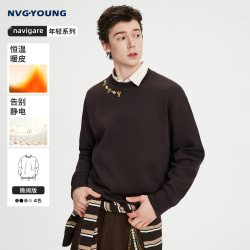 NVG·YOUNG navigare小帆船圆领套头卫衣男加绒保暖内搭长袖t恤上衣
