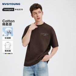 NVG·YOUNG navigare意大利小帆船咖色短袖圆领t恤男
