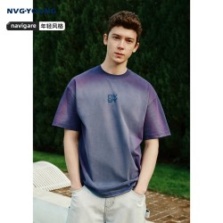 NVG·YOUNG [纯棉]NAVIGARE小帆船紫色重磅T恤男生短袖
