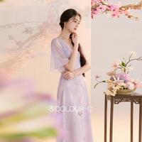 三彩 2026夏季新款新中式连衣裙印花A字雪纺裙洋气C