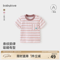 Babylove 宝宝短袖T恤 粉白条 100cm