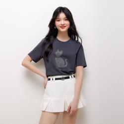 秋水伊人 H型圆领洒金短袖T恤女休闲简约宽松上衣