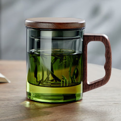 牧禾 耐高温茶水分离杯 青灰色木语杯 400ml 1只