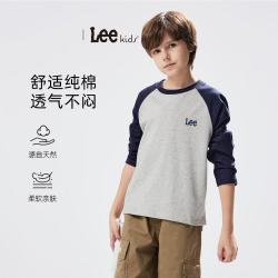 Lee 亲肤撞色插肩袖春秋装儿童长袖t恤男童纯棉上衣女童中大童帅气