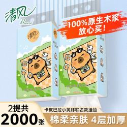 清风 卡皮巴拉挂抽1000张/提悬挂式抽纸家用餐巾纸卫生面巾纸壁挂厕纸 2大提2000张