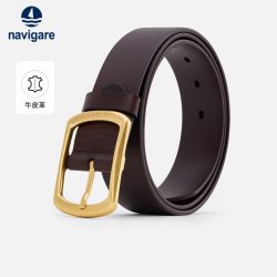 navigare 意大利小帆船头层牛皮针扣皮带男棕色腰带