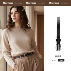 navigare 意大利小帆船细款黑色合金扣女士腰带皮带