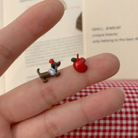 半日逅屿 卡通创意腊肠狗海星耳钉可爱小众独特苹果百搭清新爆款耳环耳饰女 sr1258苹果腊肠狗耳钉一对