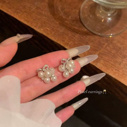 半日逅屿 法式气质蝴蝶结珍珠耳环女小众设计时尚气质轻奢高级感精致耳饰品 蝴蝶结珍珠耳环