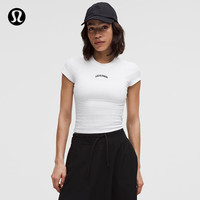 lululemon 丨女士棉混纺短款短袖 T 恤 *学院风 LW3IX2S 白/黑 线上专享 S