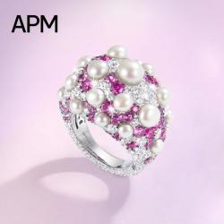 APM Monaco 加厚密镶胭脂红珍珠戒指生日礼物送女友A22343M