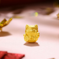 周六福 3D硬金招财猫 足金转运珠 约0.82g