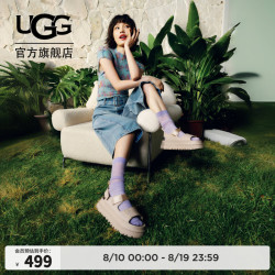 UGG 夏季女士时尚舒适炫金系列厚底纯色露趾魔术贴休闲凉鞋1152685