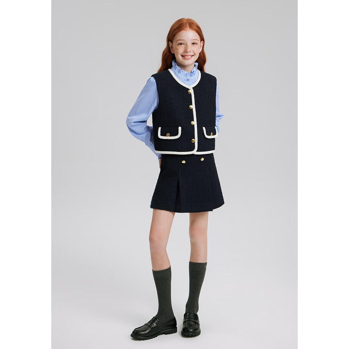 ELLE kids 女童花灰字母绣花无根袜 灰色 1双
