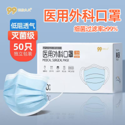 正欣久久 灭菌级医用外科口罩一次性透气防雾霾花粉口罩防晒挡风蓝色