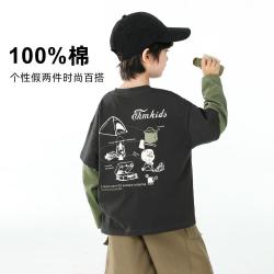 小象汉姆 男童假两件长袖t恤儿童打底衫春秋款中大童舒适中大童潮童装