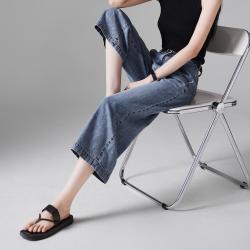 索菲丝尔 莱赛尔棉麻八分牛仔裤女夏季宽松休闲阔腿裤