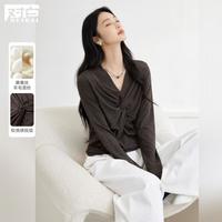 DUIBAI 含2025秋冬V领松弛感扭结打底衫女式T恤