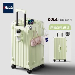 DULA 五轮大容量行李箱杯架旅行箱充电拉杆箱密码箱皮箱子樱花粉28英寸