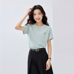 佐丹奴 短袖T恤女夏季新款纯棉花朵刺绣减龄休闲圆领上衣13325325