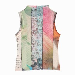 Desigual 新品网纱弹力修身印花拼接修身无袖女式T恤背心