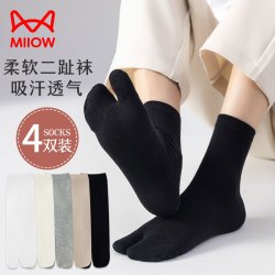 猫人 二趾袜4双中筒袜棉质女薄款二指木屐袜两指两趾长袜夏季分趾袜拇