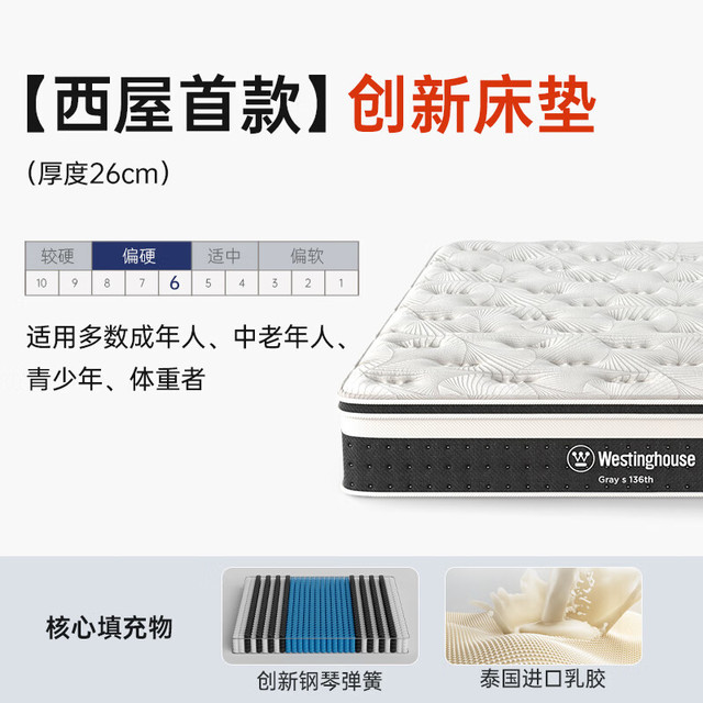 西屋电气 S2plus进口乳胶独立弹簧床垫1.8*2m 软硬适中