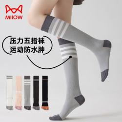猫人 五指袜子女2双小腿棉袜运动长筒袜小腿袜四季显瘦弹力高筒袜