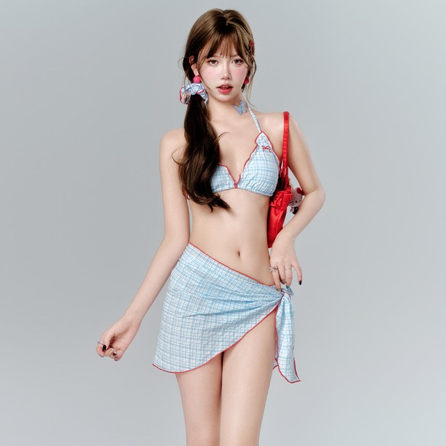 型盛 比基尼泳衣女三角辣妹性感露背显瘦泡温泉纯欲游泳海边沙滩度假风