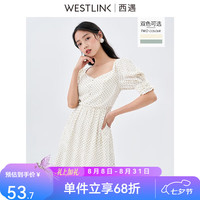 西遇 法式连衣裙2026年夏新款韩版小清新方领温柔风泡泡袖小裙子 米白色 S