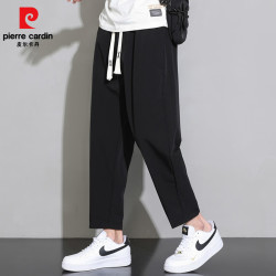 皮尔·卡丹 皮尔卡丹 裤子男新款夏季九分裤男运动裤男长裤散口休闲裤男 黑色 M