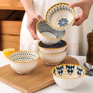 CERAMICS 釉下彩陶瓷碗 4.5英寸6只装