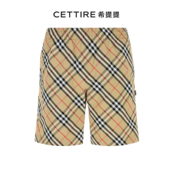 BURBERRY 巴宝莉 格纹弹力腰带泳裤 米黄色 2XL