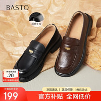 百思图 【学院风】粗跟乐福鞋 A3512CA4 黑色