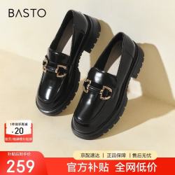 百思图 【羊皮厚底】松糕乐福鞋 TFW29CA22 黑色