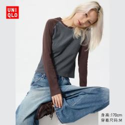 优衣库 插肩袖圆领短T恤/长袖女装489372 37 栗色 XS