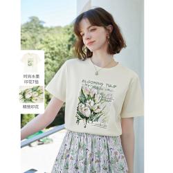 纳纹 26夏款水墨印花高级感短袖上衣时尚百搭T恤女