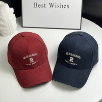 CSFX 2026新款韩版春秋R字母刺绣硬顶破洞棒球帽女休闲百搭鸭舌帽子男