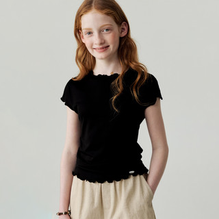 ELLE kids 木耳边莱赛尔女童短袖T恤