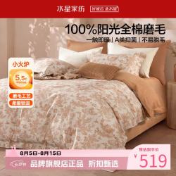 水星家纺 A类抑菌全棉磨毛四件套纯棉秋冬床单枕套被罩套件 南法·望野磨毛四件套1.5米床