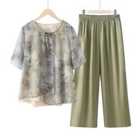 QITA 妈妈夏装新款T恤套装中老年人女装短袖奶奶夏季休闲衣服衬衫