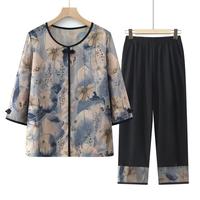 QITA 中老年女装奶奶夏季t恤两件套妈妈装薄款夏装七分袖套装老人衣服