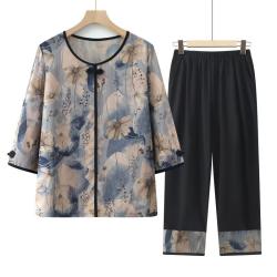 QITA 中老年女装奶奶夏季t恤两件套妈妈装薄款夏装七分袖套装老人衣服