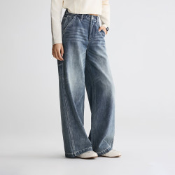 Lee 26早秋新品430超A阔腿牛仔裤中蓝色水洗女休闲潮流