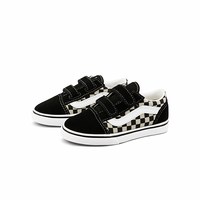 VANS 童鞋官方 Old Skool V棋盘格魔术贴轻便小童板鞋运动鞋