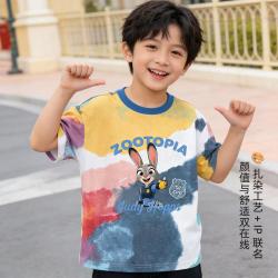 Disney baby 迪士尼宝宝 男童短袖休闲潮流扎染T恤中大童学生上衣