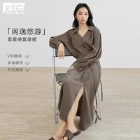 DUIBAI 2026春秋气质女式衬衫套装V领衬衣开叉半裙高级感两件套套装