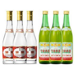 汾酒 53度黄盖475ml*3瓶+竹叶青酒45度传承竹500ml*3瓶非原装整箱