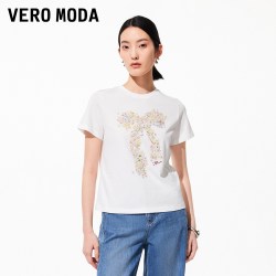 VERO MODA T恤女2026夏季新款纯棉正肩印花短袖上衣百搭简约