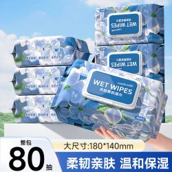 纯竹工坊 蓝漂婴儿手口专用湿巾纸新生宝宝儿童湿巾实惠家用装大包加厚80抽